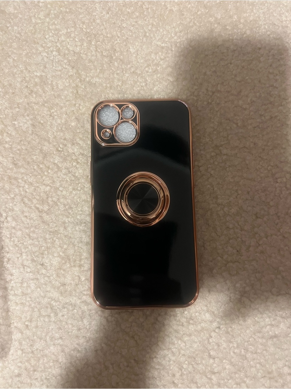 Black Phone Case with Rose Gold Ring Grip